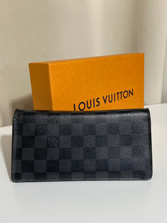Portefeuille Louis Vuitton Brazza Damier Graphite avec boîte orange