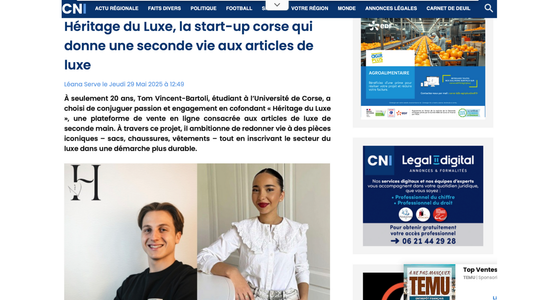 Héritage du Luxe dans Corse Net Infos : la start-up corse qui révolutionne le luxe responsable