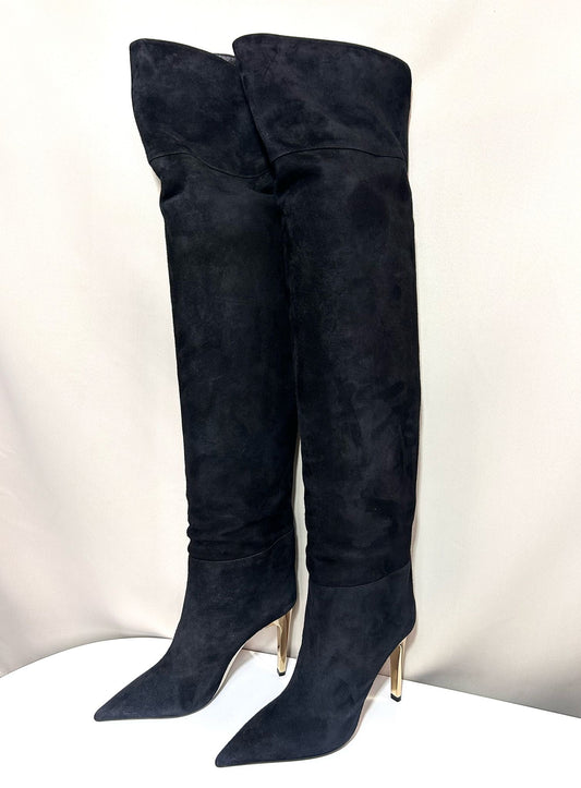Cuissardes Jimmy Choo Cierra 100 noir et or en cuir luxe, talon aiguille 10 cm, taille 38 - Chaussures femme élégantes et raffinées, modèle rare