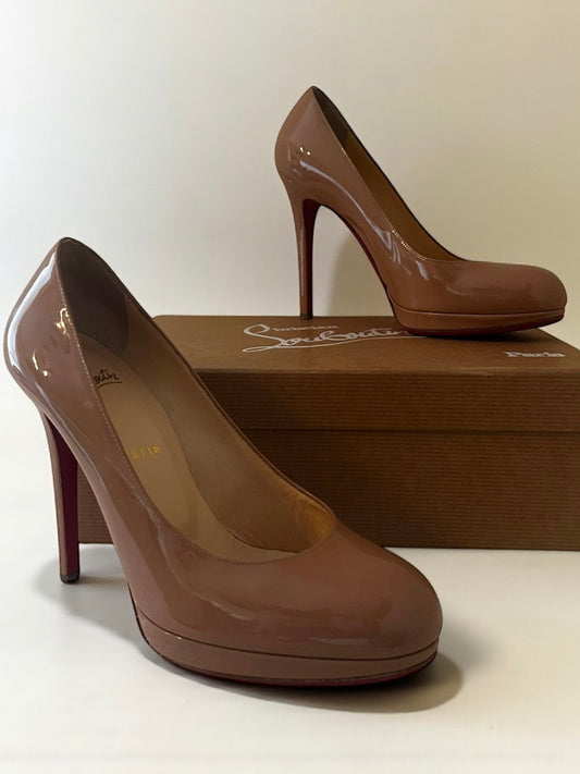 Escarpins Christian Louboutin New Simple Pump 120 nude cuir verni taille 38 occasion Héritage du Luxe