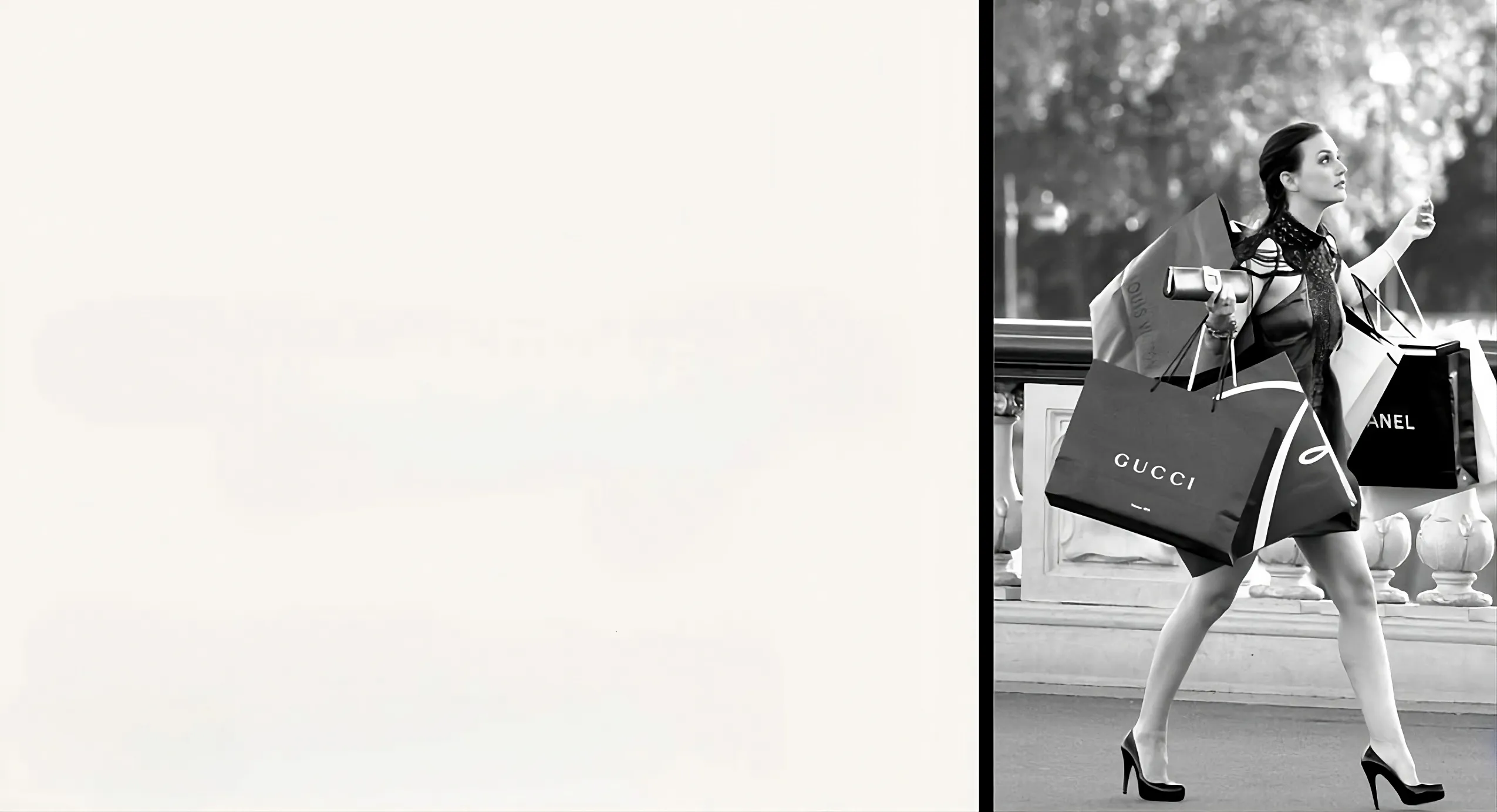 Femme élégante portant des sacs Gucci et Chanel représentant le luxe et le shopping haut de gamme.