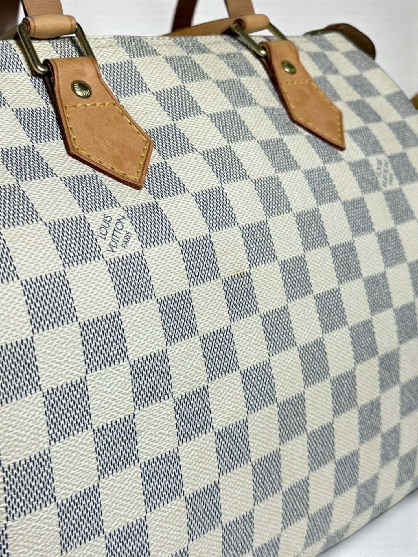 Sac Louis Vuitton Speedy 30 Damier Azur – vue de face – Héritage du Luxe