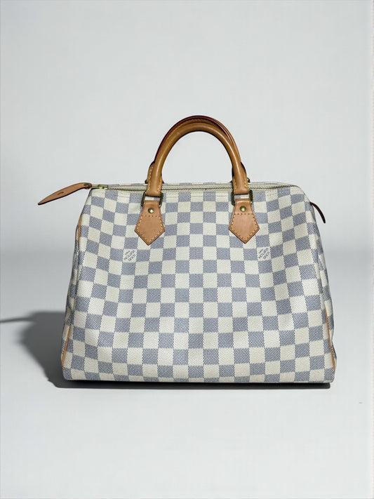 Sac Louis Vuitton Speedy 30 Damier Azur – vue de face – Héritage du Luxe