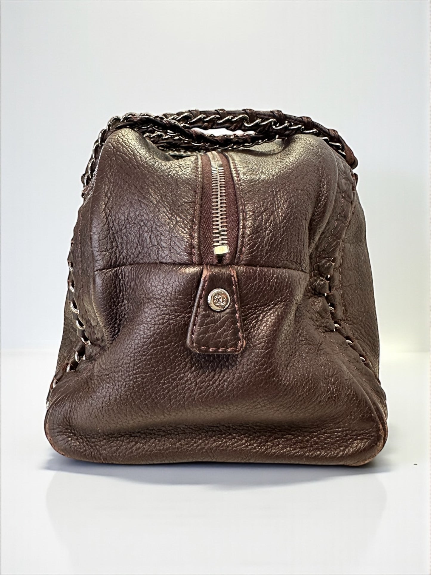 Sac Chanel Bowling Large en cuir de veau marron