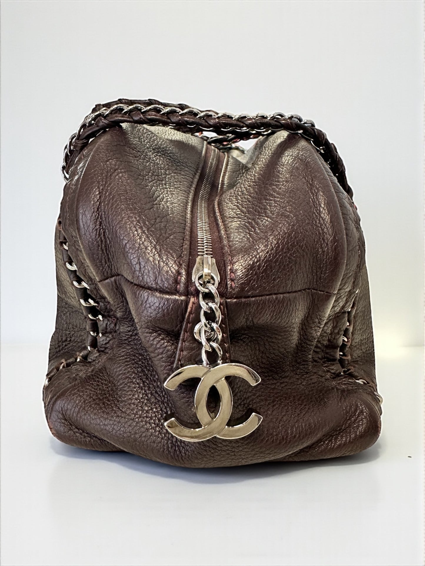 Sac Chanel Bowling Large en cuir de veau marron