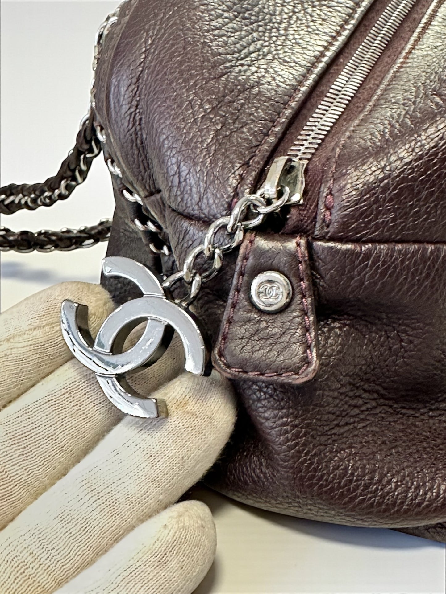 Sac Chanel Bowling Large en cuir de veau marron