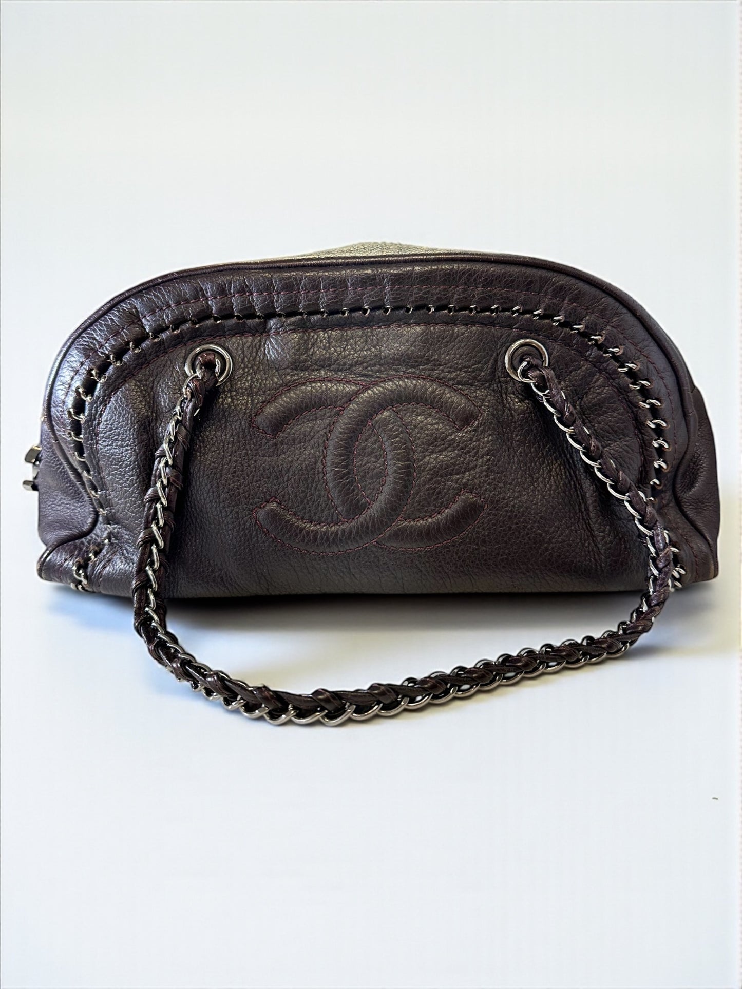 Sac Chanel Bowling Large en cuir de veau marron