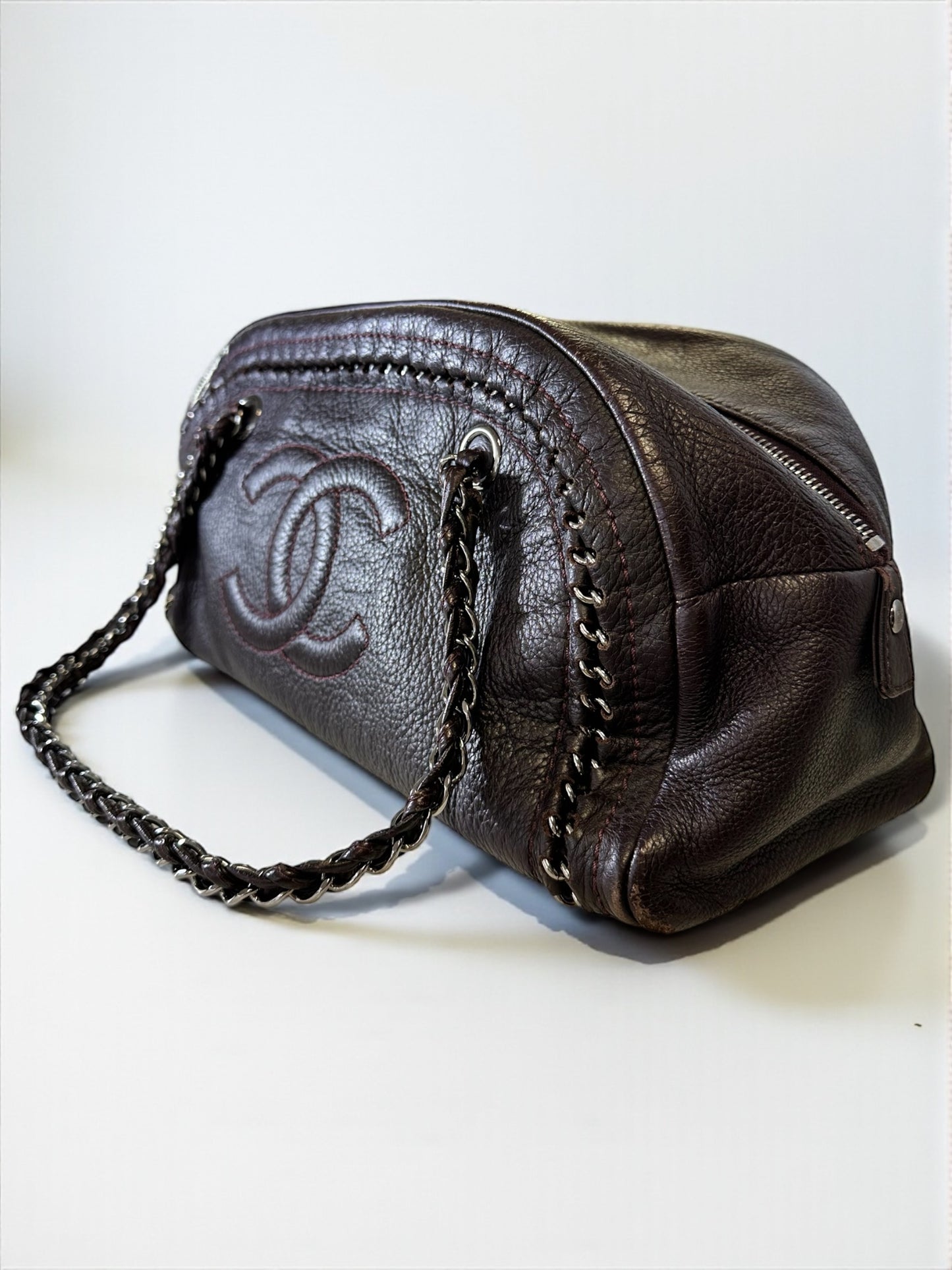 Sac Chanel Bowling Large en cuir de veau marron