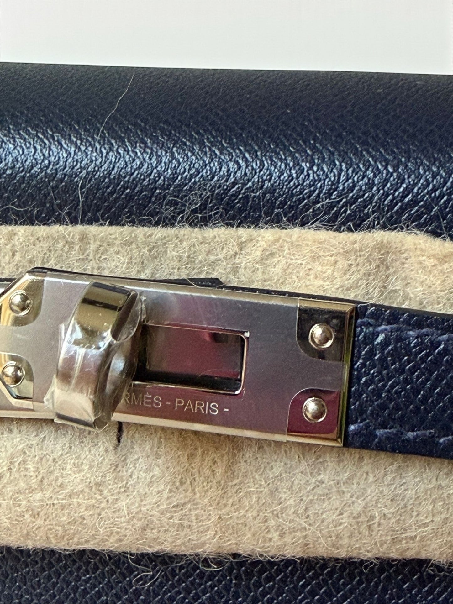 sac Hermès Kelly II Sellier Mini 20 bleu nuit zoom fermoir palladium