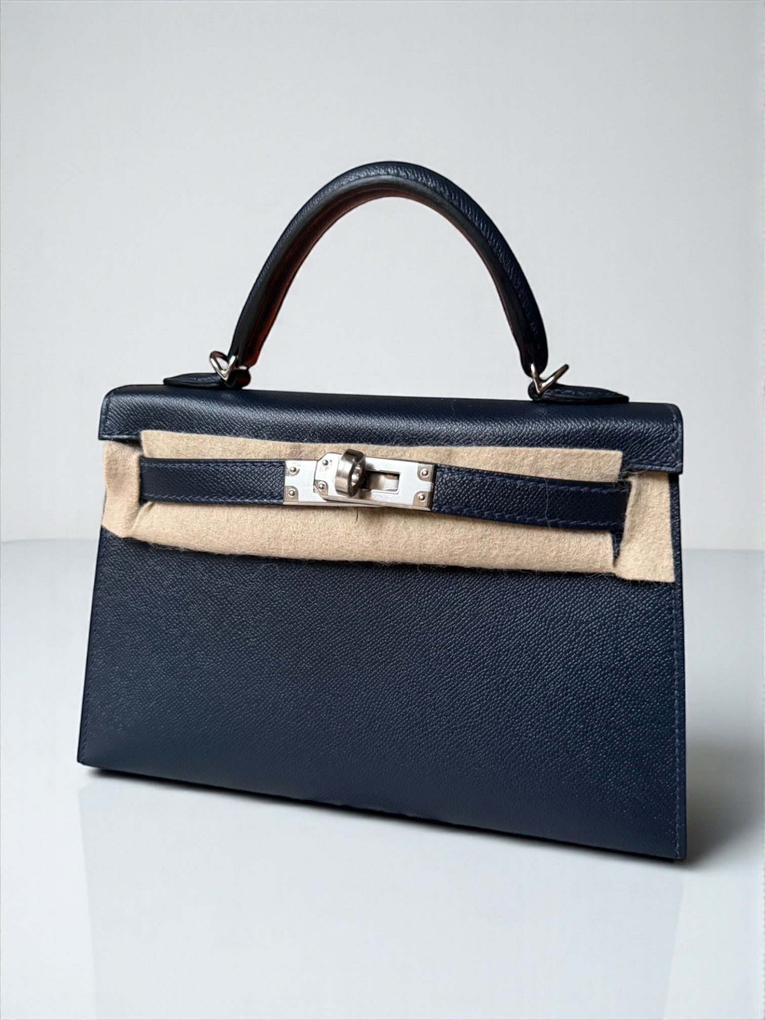 sac Hermès Kelly II Sellier Mini 20 bleu nuit face avant