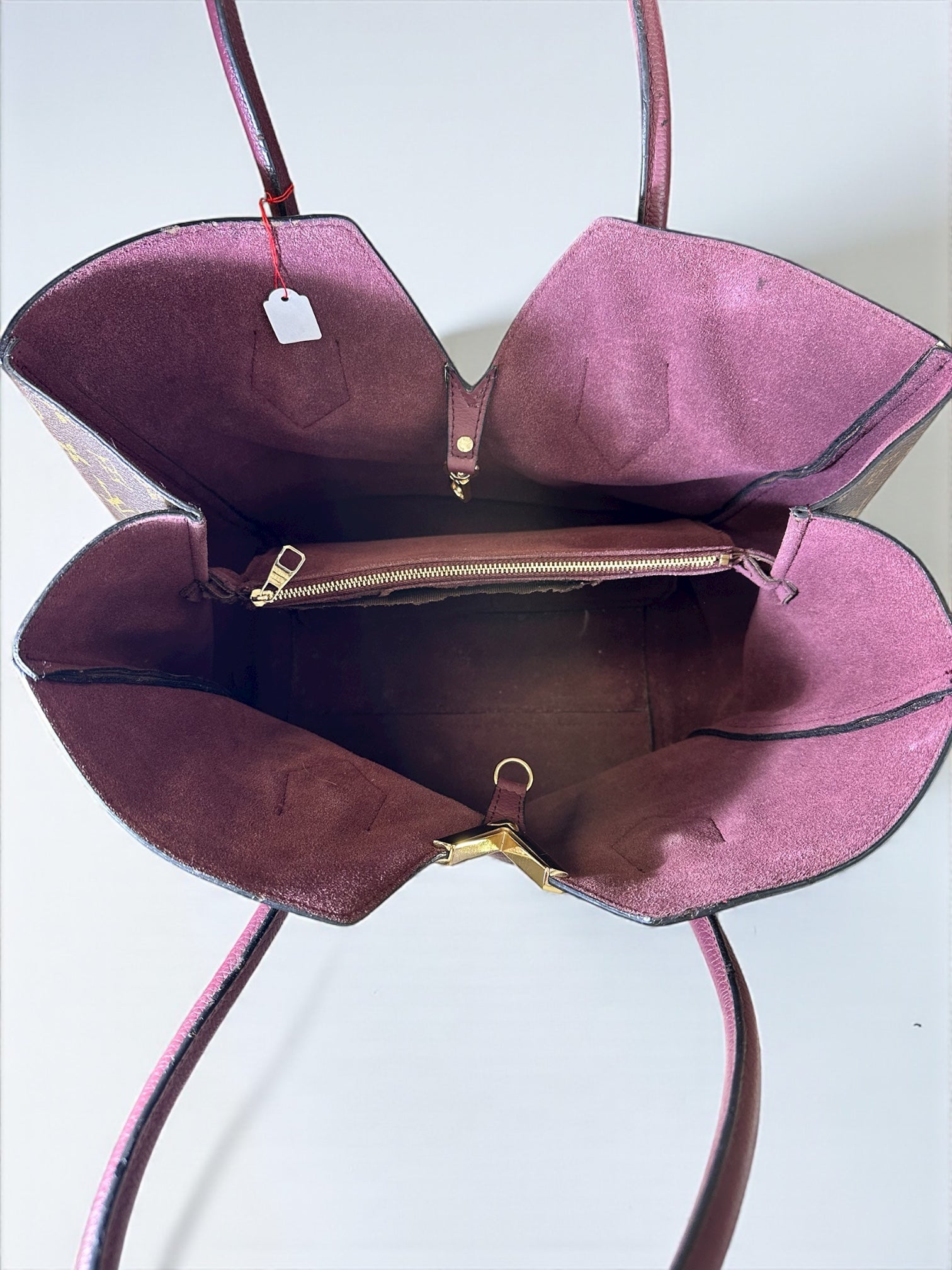 Sac cabas Louis Vuitton Kimono en cuir rose et toile monogram marron – face avant.